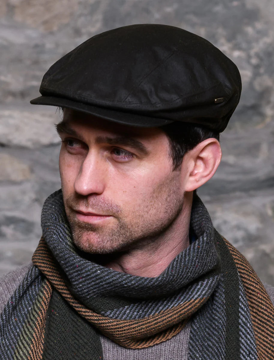 Mucros Weavers  Kerry Wax Flat Cap - Olive Medium