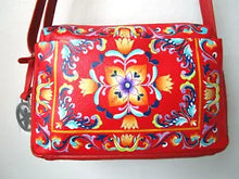 ANUSCHKA TUSCAN TILES RED HAND PAINTED LEATHER ORGANIZER SATCHEL PURSE - NWT