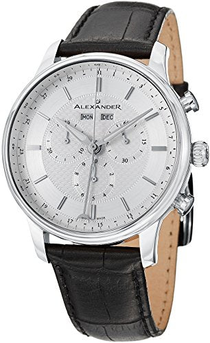 Alexander Statesman Chieftain Men's Multi-function Chronograph Silver Dial Black Leather Strap Swiss Made Watch A101-01