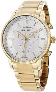 Alexander Statesman Chieftain Men's Multi-function Chronograph Silver Dial Yellow Gold Plated Swiss Made Watch A101B-03