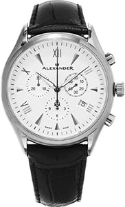 Alexander Heroic Pella Men's Multi-function Chronograph Silver Dial Black Leather Strap Swiss Made Watch A021-02