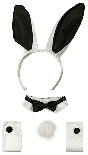 Playboy Bunny Black White Ears Collar Bowtie Cuffs Set