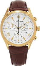 Alexander Heroic Pella Men's Multi-function Chronograph Brown Leather Strap Yellow Gold Plated Swiss Made Watch A021-05