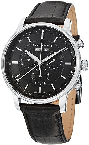 Alexander Statesman Chieftain Men's Multi-function Chronograph Black Dial Black Leather Strap Swiss Made Watch A101-02