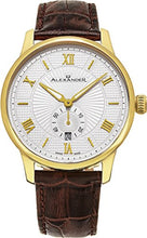 Alexander Statesman Regalia Wrist Watch For Men - Brown Leather Analog Swiss Watch - Stainless Steel Plated Yellow Gold Watch - Silver White Dial Date Small Seconds Mens Designer Watch A102-07