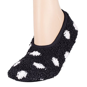 Super Soft Cozy Slippers with Slip-Resistant Bottom Sole (Medium (Womens 7.5-9), Black with White Dots)
