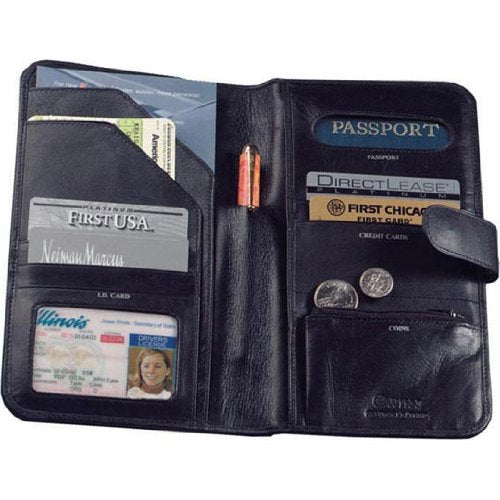 Cowhide Nappa Leather Passport Travel Organizer Color: Black, Closure: Magnetic Snap